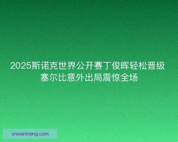 2025斯诺克世界公开赛丁俊晖轻松晋级 塞尔比意外出局震惊全场