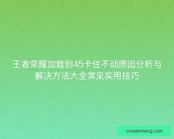 王者荣耀加载到45卡住不动原因分析与解决方法大全常见实用技巧